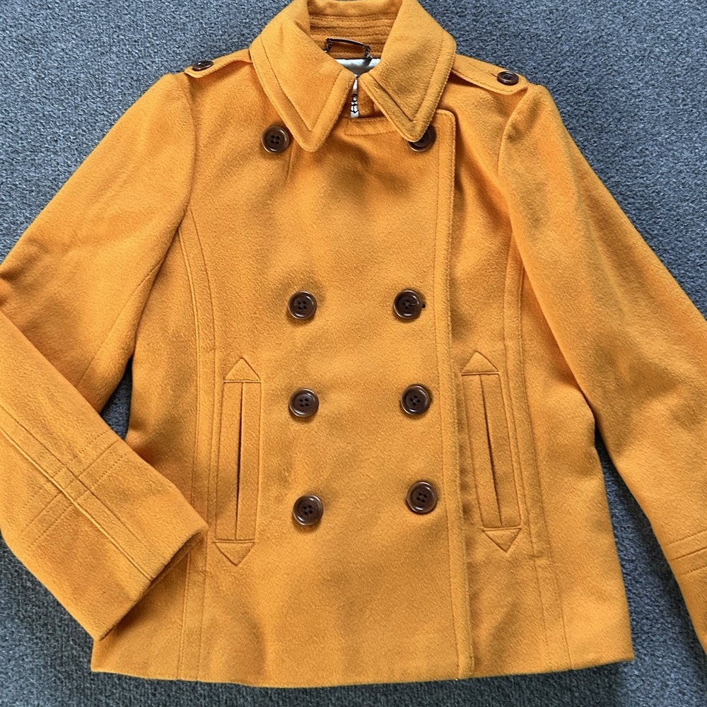 J.Crew Pea Coat Womens Medium Yellow 100% Wool Double Breasted Short Jacket